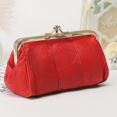 Косметичка-фермуар, натуральная кожа, 2 отдела на фермуаре, цвет красный