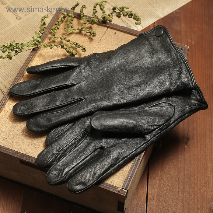 Перчатки мужские, размер 11.5, гладкие, кнопки, подклад шерсть, цвет чёрный - Фото 1