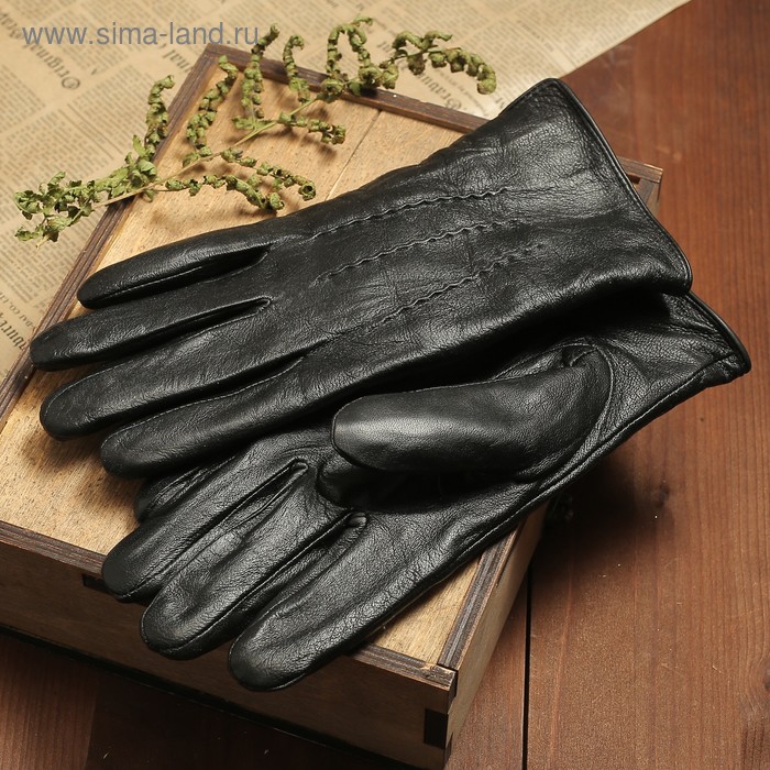 Перчатки мужские, размер 10.5, строчка-волна, подклад флис, цвет чёрный - Фото 1