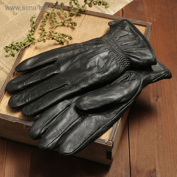 Перчатки мужские, размер 11.5, гладкие, резинка-зигзаг, подклад флис, цвет чёрный - Фото 1
