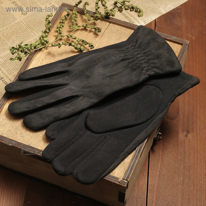 Перчатки мужские, размер 11, гладкие, резинка, зигзаг, подклад флис, цвет чёрный - Фото 1