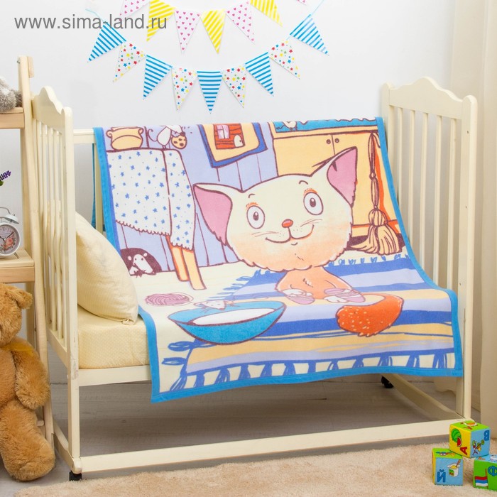Одеяло байковое "Кот на кухне", размер 100х140 см, цвет голубой, хл100% 390 г/м D311511 - Фото 1