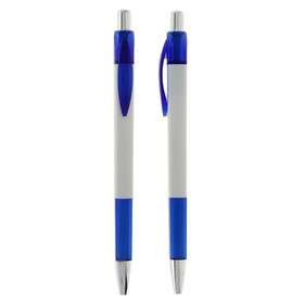 Ручка шариковая, автоматическая "Лого Квадрат", белая с синими вставками, стержень синий
