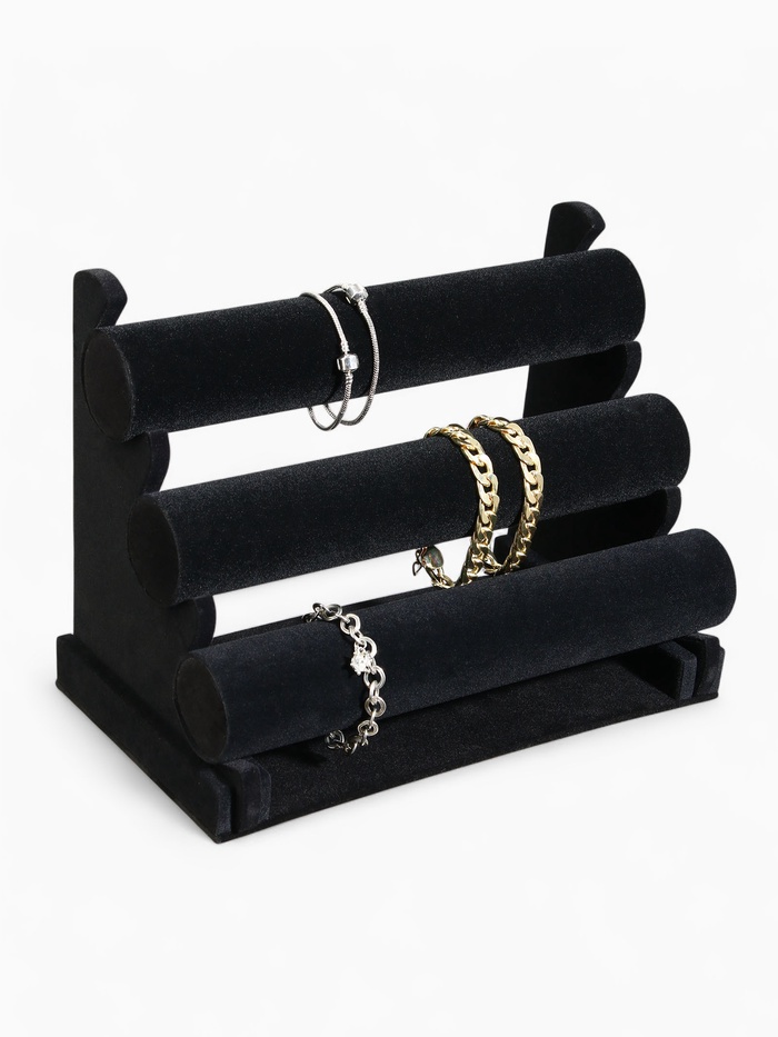 Подставка для часов, браслетов QF, флок, 3 ролика, 31×17.5×23 см, d=5 см, чёрная