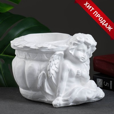 Фигурное кашпо для цветов «Ангел карапуз», 400 мл, 18×14×14 см, гипс, белое