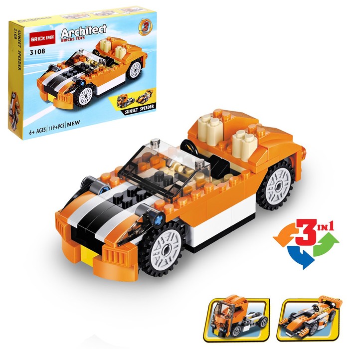 Конструктор «Гоночный автомобиль», 3 варианта сборки, 119 деталей - Фото 1