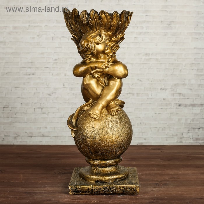 Фигурное кашпо "Ангел на шаре" бронза, 46см - Фото 1