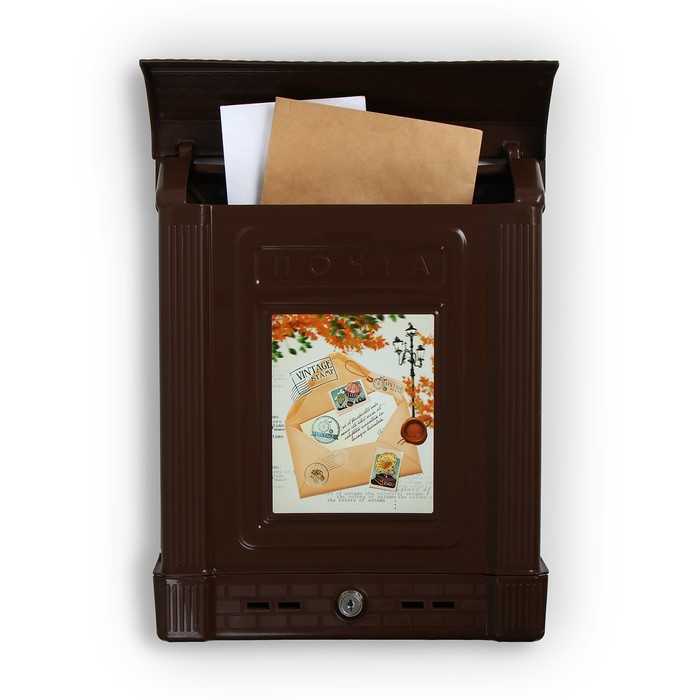 Ящик почтовый, пластиковый, «Декор», с замком, коричневый - Фото 1