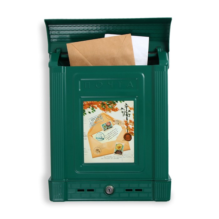 Ящик почтовый, пластиковый, «Декор», с замком, зелёный - Фото 1