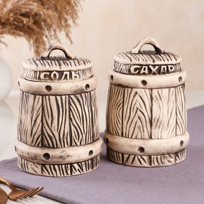 Набор для сыпучих "Бочонок", 2 предмета, коричневый, керамика, 0.7 л