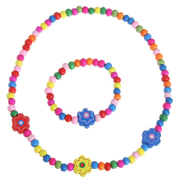 Набор детский «Выбражулька» 2 предмета: бусы, браслет, цветочки, МИКС