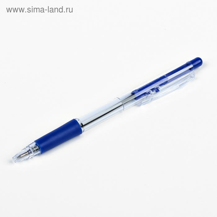 Ручка шариковая 0,5мм стержень синий корпус прозрачный с резиновым держателем - Фото 1