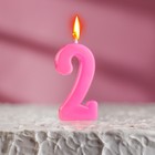 Свеча в торт на шпажке, цифра 2, розовый, 4.5х2.5 см - Фото 1