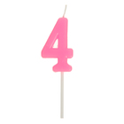 Свеча в торт на шпажке, цифра 4, розовый, 4.5х2.5 см - Фото 1