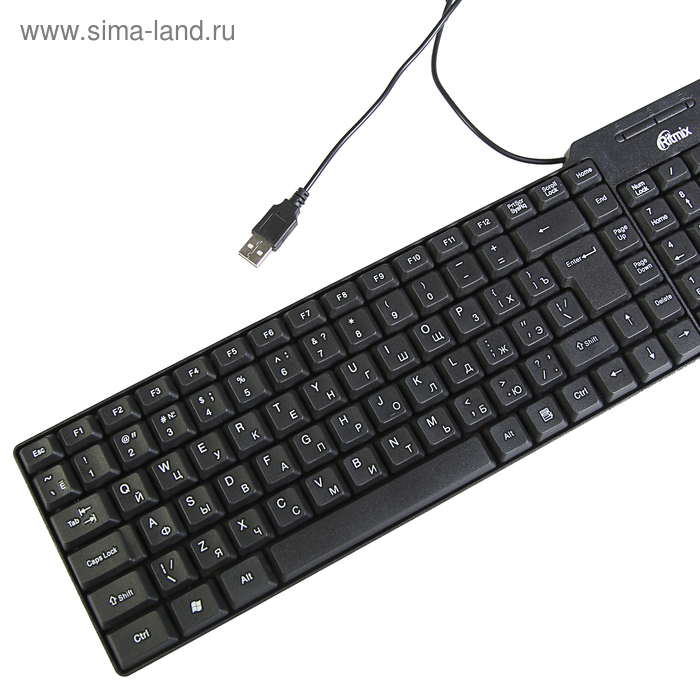 Клавиатура Ritmix RKB-100, проводная, мембранная, 102 клавиши, USB, чёрная - Фото 1