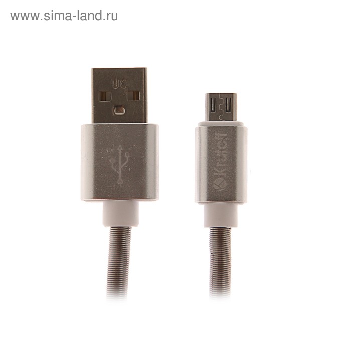 Кабель Krutoff, microUSB - USB, усиленный разъем, 2.1 А, 1 м, белый - Фото 1