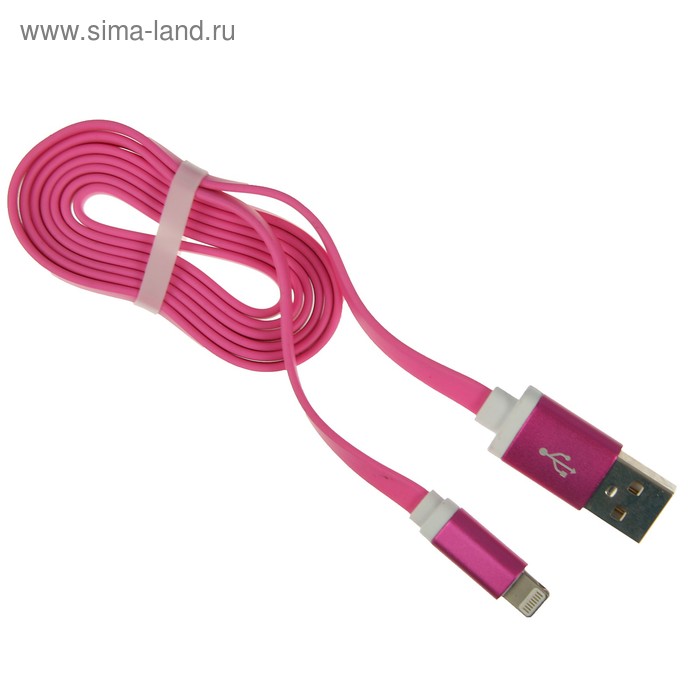 Кабель Krutoff, Lightning - USB, плоский, 1 А, 1 м, розовый - Фото 1