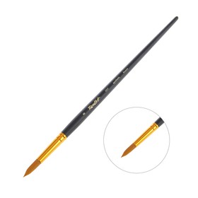 Кисть Синтетика, круглая, Жесткая, укороченная вставка, Roubloff серия 1317 № 8, ручка длинная чёрная матовая, жёлтая обойма