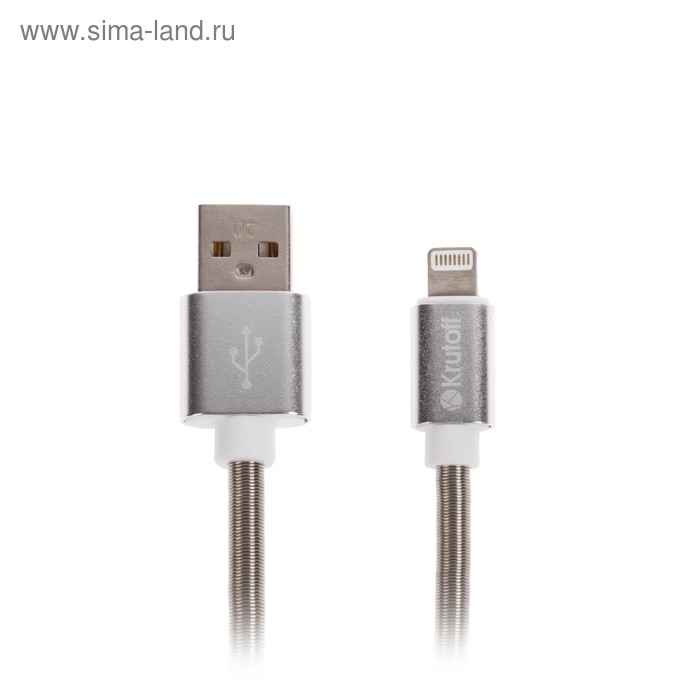 Кабель Krutoff, USB - Lightning, усиленный разъем, 2.1 А, 1 м, белый - Фото 1