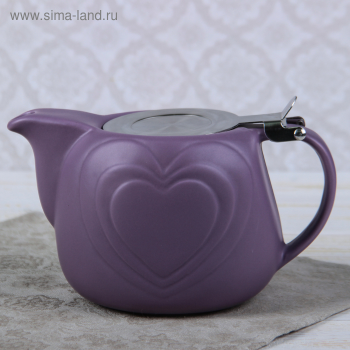 Чайник заварочный 700 мл "Сердца", с ситом, цвет сиреневый - Фото 1