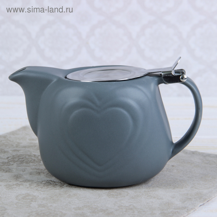 Чайник заварочный 700 мл "Сердца", с ситом, цвет серый - Фото 1