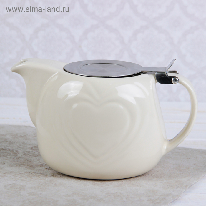 Чайник заварочный 700 мл "Сердца", с ситом, цвет молочный - Фото 1