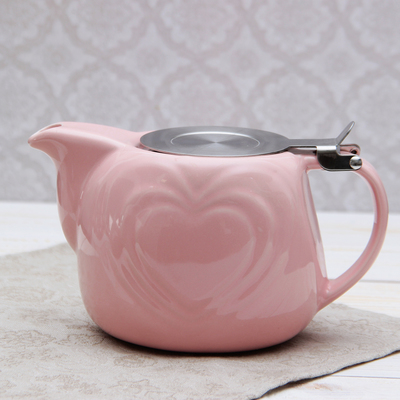 Чайник заварочный 700 мл "Сердца", с ситом, цвет розовый