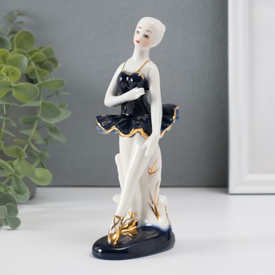 Фигурка керамика под фарфор «Балерина у станка», кобальт, 16.5×5.5×7.2 см