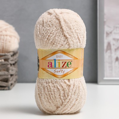 Плюшевая пряжа для вязания спицами, крючком ALIZE, Softy, 100% микрополиэстер, 115 м/50 г, (310 св. бежевый)