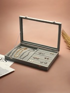 Шкатулка для украшений 10 крючков и 8 полос, 35×24×5, стеклянная крышка, серая - Фото 3