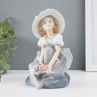Сувенир керамика под фарфор "Девушка в голубом платье в шляпке с цветами" 17,8х12х12 см - фото 321585260