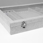 Шкатулка для украшений 4 полосы, 6 крючков, 8 ячеек, стеклянная крышка, серая - Фото 2