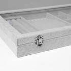 Шкатулка для украшений 4 полосы, 6 крючков, 8 ячеек, стеклянная крышка, серая - Фото 3