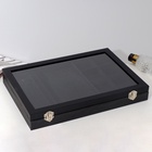 Шкатулка для украшений 4 полосы, 6 крючков, 8 ячеек, стеклянная крышка, чёрная - Фото 4