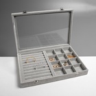 Шкатулка для украшений 9 полос, 12 ячеек, 35×24×4.5, стеклянная крышка, серая - Фото 6