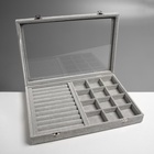 Шкатулка для украшений 9 полос, 12 ячеек, 35×24×4.5, стеклянная крышка, серая - Фото 5