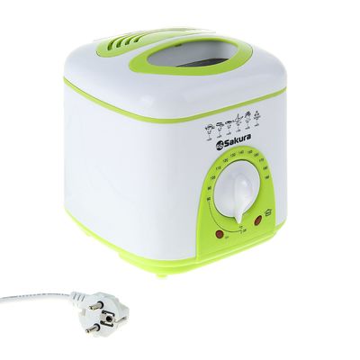 УЦЕНКА Фритюрница Sakura SA-7654GR, 950 Вт, 750 мл, антипригарное покрытие, фильтр, бело-салатовая