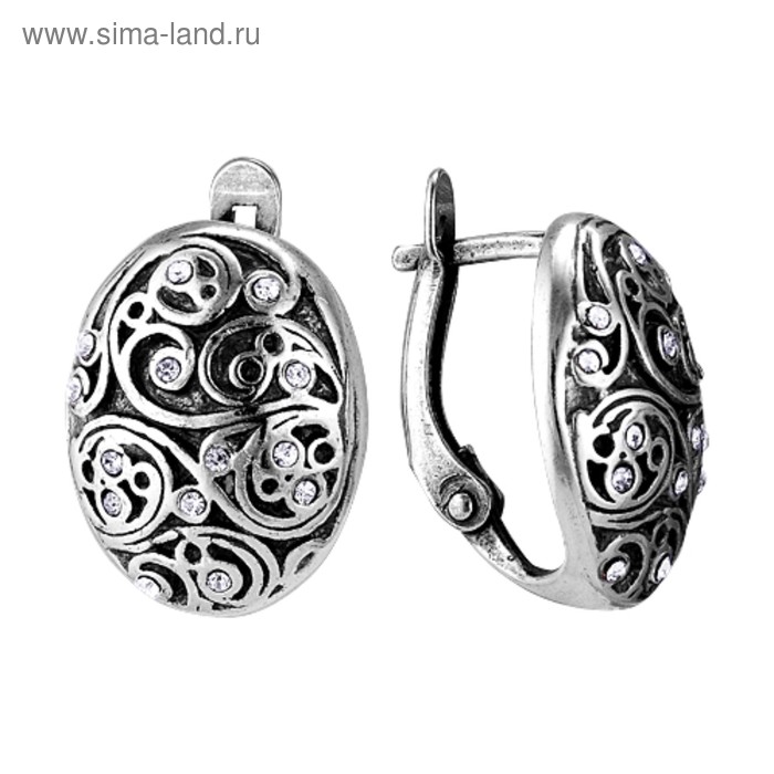 Серьги «Ажурный овал», посеребрение с оксидированием - Фото 1