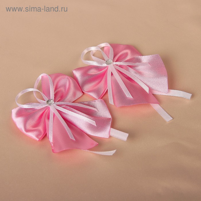 Бант-бабочка свадебный для декора, атласный, 2 шт, розовый - Фото 1