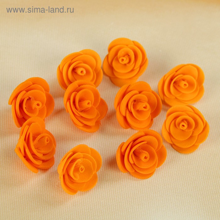 Набор цветов для  декора "Роза", из фоамирана, D= 3 см, 10 шт, оранжевый - Фото 1