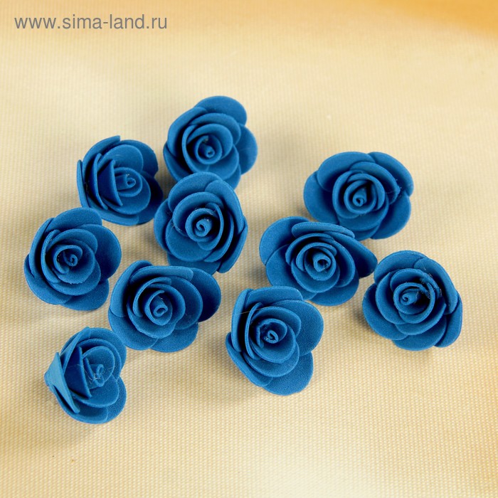 Набор цветов для  декора "Роза", из фоамирана, D= 3 см, 10 шт, синий - Фото 1