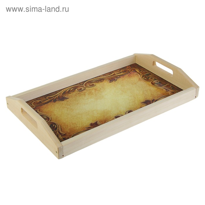 Поднос деревянный для завтрака "Классика", стеклянная поверхность, МАССИВ, 50х7х29,5 - Фото 1