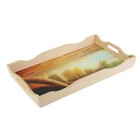 Поднос деревянный фигурный для завтрака "Пляж", стеклянная поверхность, МАССИВ, 49х6х28,5 - Фото 1