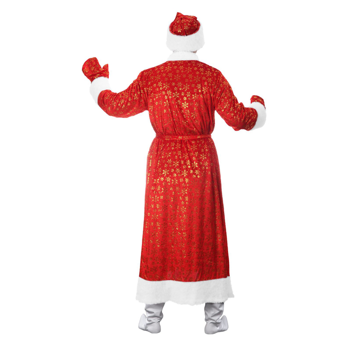 Карнавальный костюм Деда Мороза "Золотые снежинки", шуба, пояс, шапка, варежки, борода, р-р 48-50, рост 176-182 см, мех МИКС - фото 1908342294