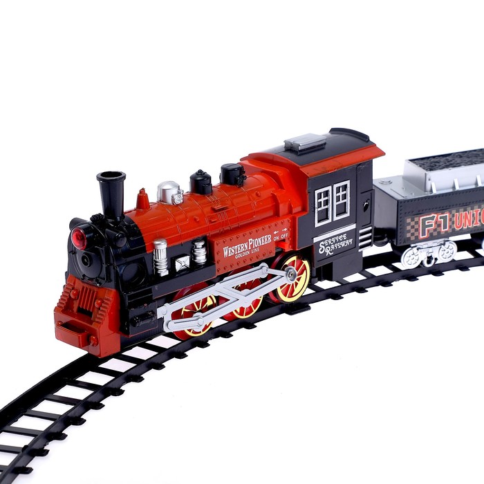 Железная дорога «Классический поезд», свет и звук, с дымом, работает от батареек, цвета МИКС - фото 1895134800