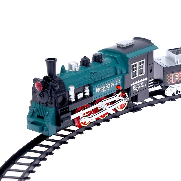 Железная дорога «Классический поезд», свет и звук, с дымом, работает от батареек, цвета МИКС - фото 1895134803
