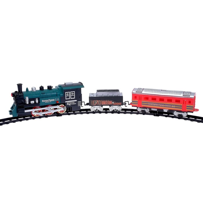 Железная дорога «Классический поезд», свет и звук, с дымом, работает от батареек, цвета МИКС - фото 1875903606