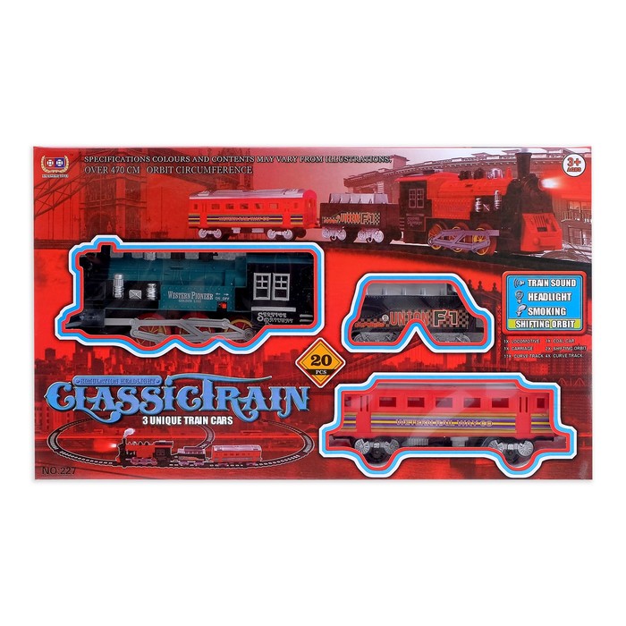 Железная дорога «Классический поезд», свет и звук, с дымом, работает от батареек, цвета МИКС - фото 1875903607