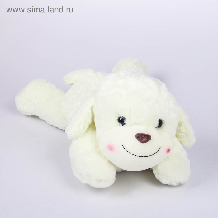 Мягкая игрушка "Собака" белая с бантом. (лежит), 45 см - Фото 1