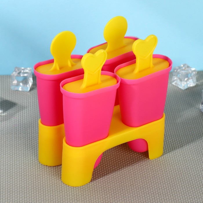 Форма для мороженого Доляна «Кьют», 10×6×13 см, 4 ячейки, цвет МИКС - Фото 1